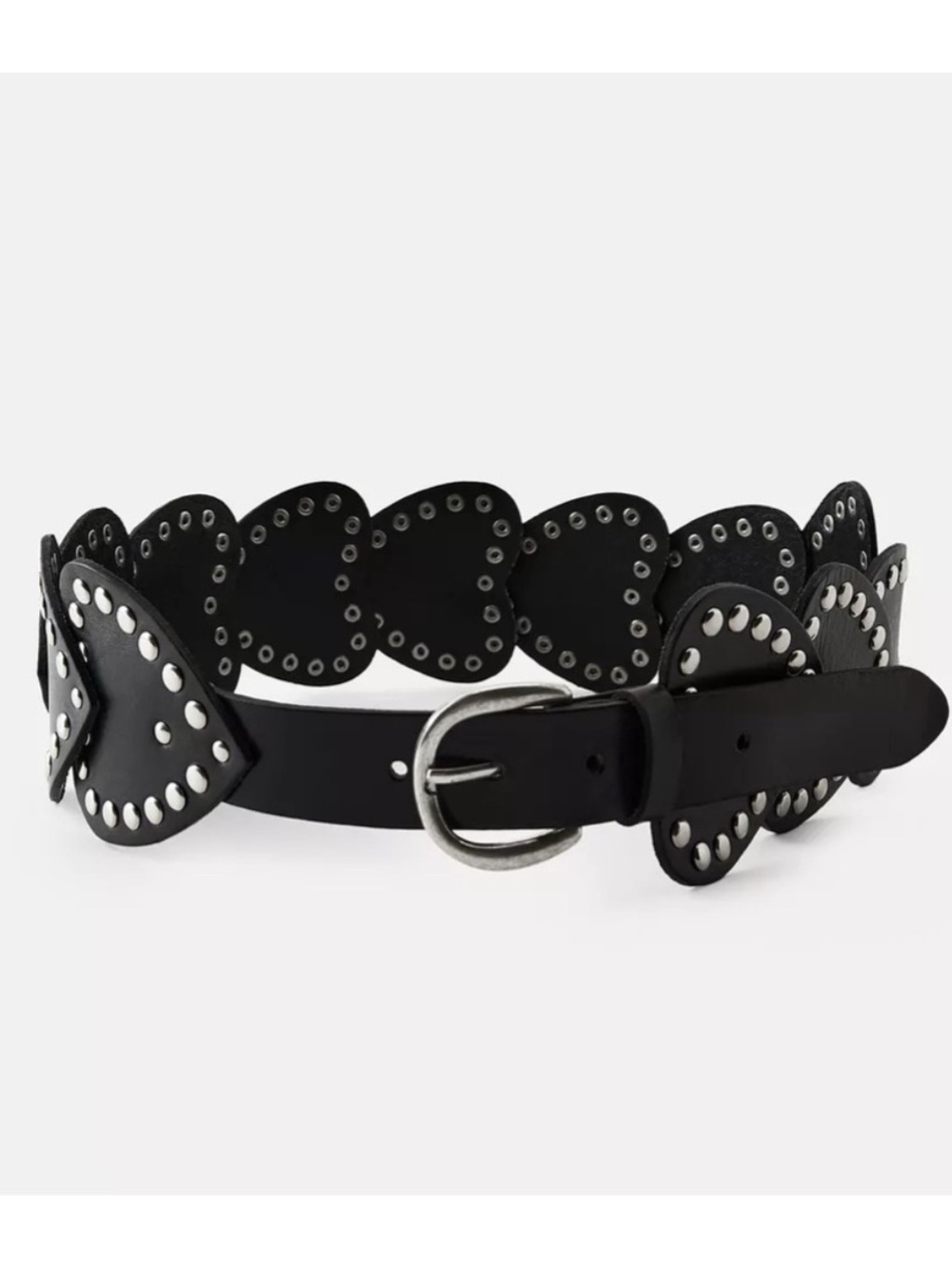 Zara Heart Studded Layered Black Genuine Leather Buckle Closure Boho Belt NEW